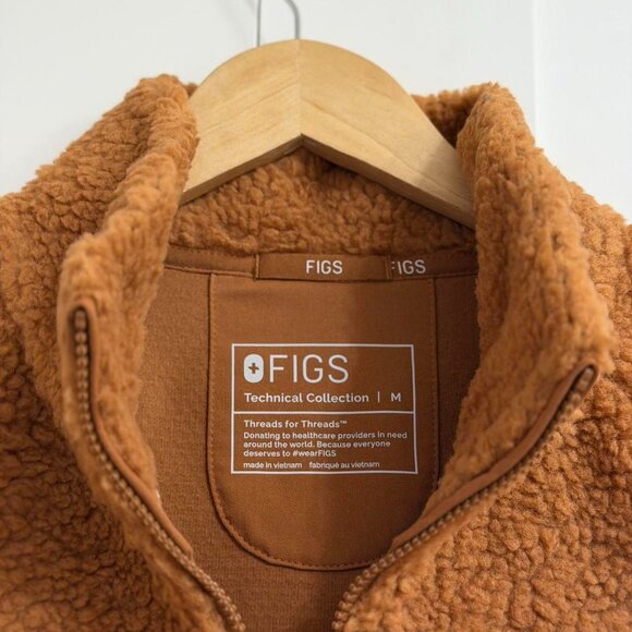 Figs On-Shift High Pile Fleece Bomber Jacket in Mocha, Size Medium - Picture 10 of 12